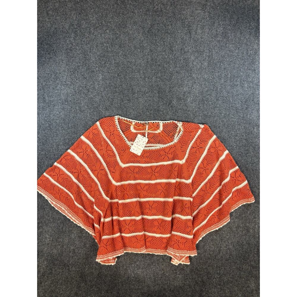 FREE PEOPLE La Bonita cotton Pointelle knit Poncho Sweater XS relaxed fit